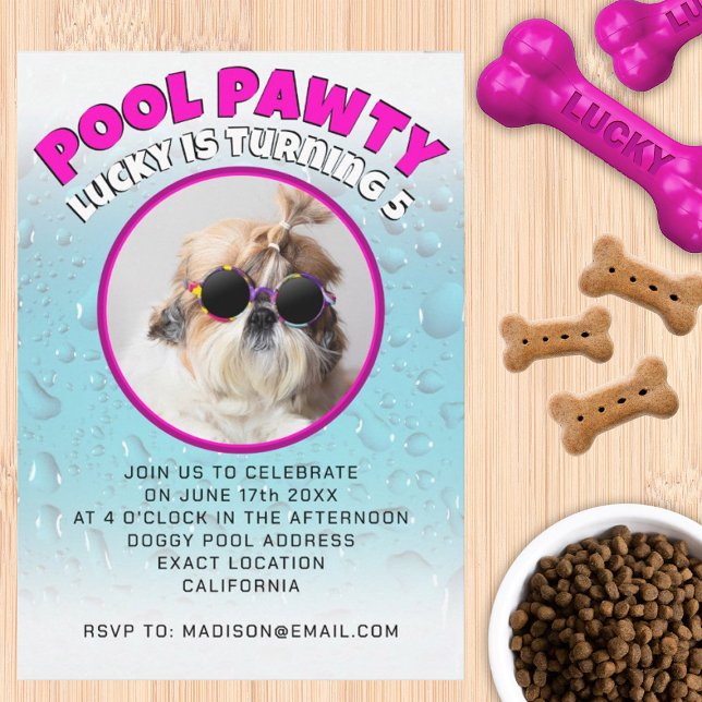 Pool pawty puppy dog custom photo birthday party invitation (Creator Uploaded)