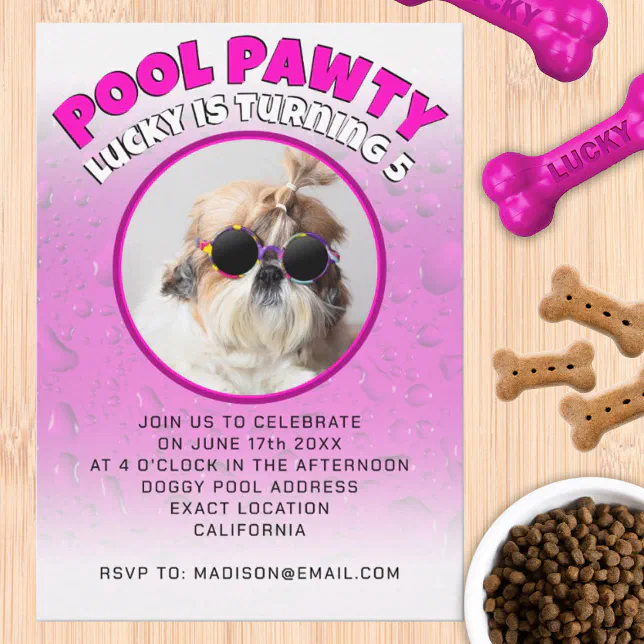 Pool pawty puppy dog custom photo birthday party invitation | Zazzle