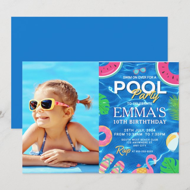 Pool Photo Birthday Party Invitation (Front/Back)