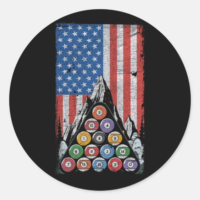 Pool Player American Flag Billard Snooker Independ Classic Round Sticker (Front)