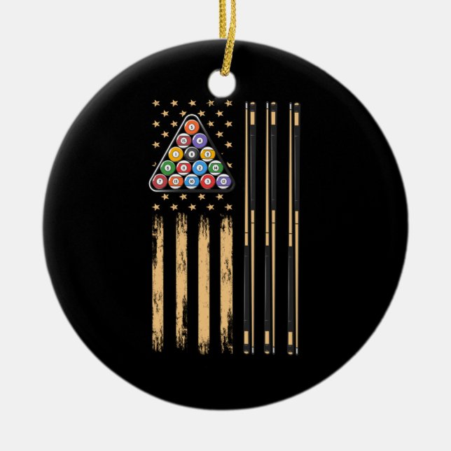 Pool Player American Flag Ceramic Ornament (Front)