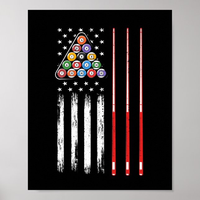 Pool Player American Flag Poster (Front)