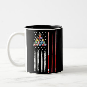Pool Player American Flag Two-Tone Coffee Mug