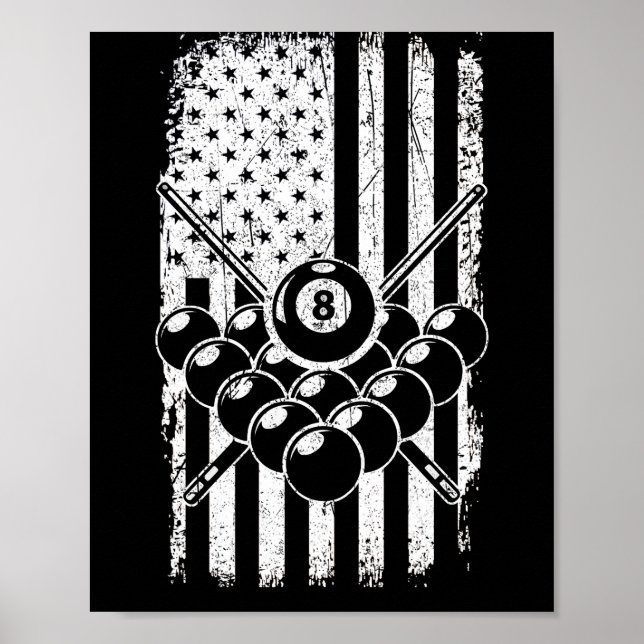 Pool Player American USA Flag Billard Poster (Front)