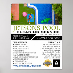 Pool Portrait, Swimming Pool Cleaning Advertising Poster