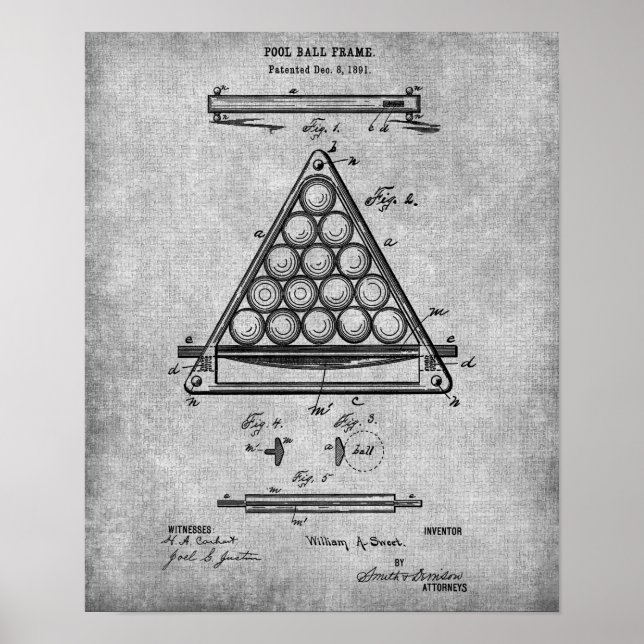 Pool Room Decor Print 3 Billiards Patent (Front)