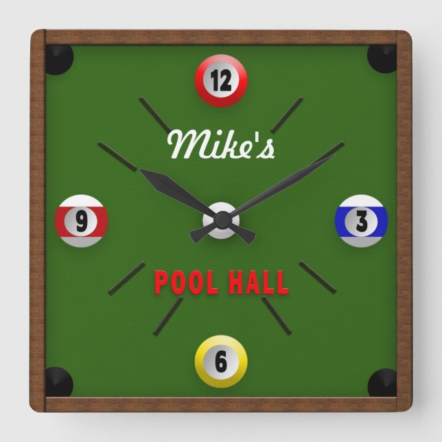 POOL ROOM/HALL CLOCK - PERSONALIZE WITH NAME (Front)