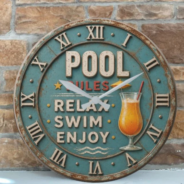 Pool Rules Swimming  Decor  Large Clock (Creator Uploaded)