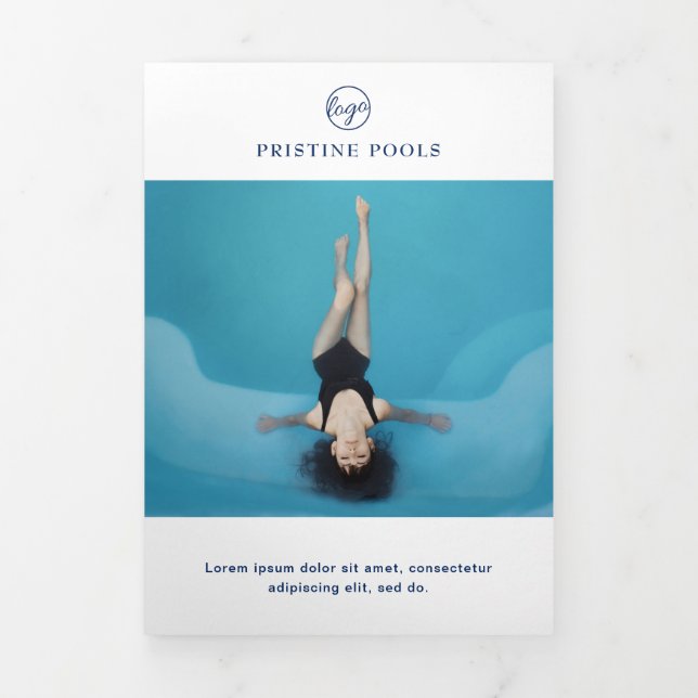 Pool Service Business Navy Blue Trifold Brochure (Cover)