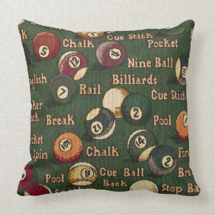 Pool Shark Billiard Balls Background Cushion