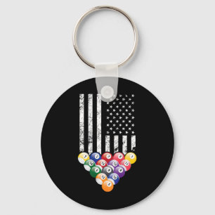 Pool Snooker Billiards Player 8 Ball American Flag Key Ring