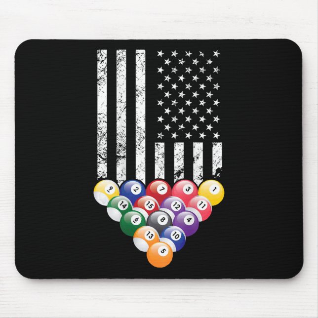 Pool Snooker Billiards Player 8 Ball American Flag Mouse Pad (Front)