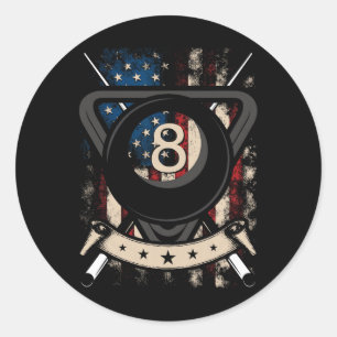 Pool Snooker Billiards Player 8 Ball Usa American Classic Round Sticker