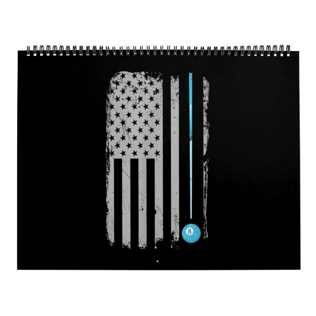 Pool Stick Billiards 8 Ball Usa American Flag Calendar (Cover)