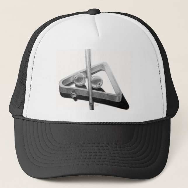 Pool stick billiards Pencil sketch Trucker Hat (Front)