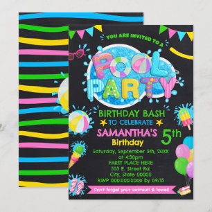Pool Summer Birthday Bash Children Pink Party Invitation