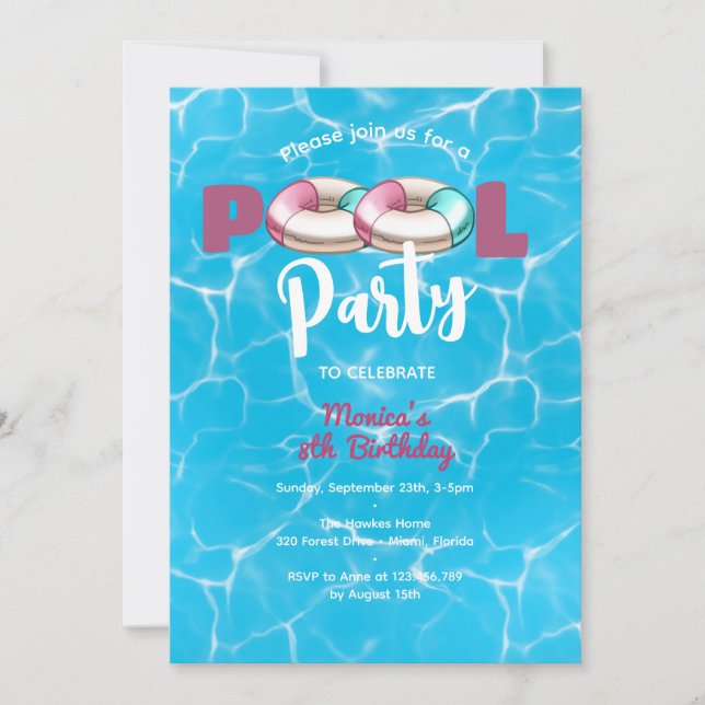 Pool summer birthday party invitation (Front)