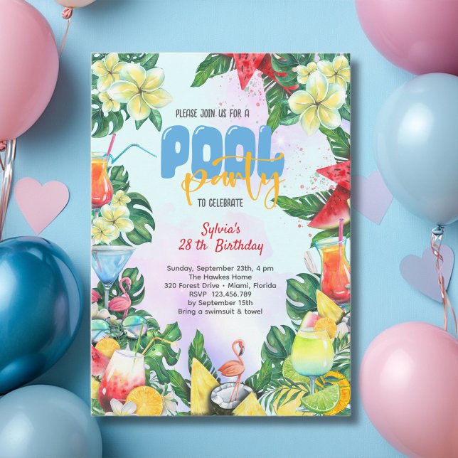 Pool summer drinks birthday adult party invitation (Creator Uploaded)