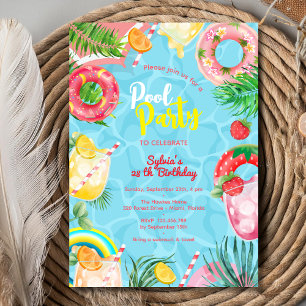 Pool summer drinks birthday adult party invitation