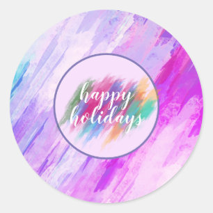 Pool Summer Holiday purple Watercolor Splatter Classic Round Sticker