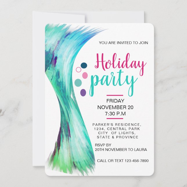 Pool Summer Holiday Teal Blue Watercolor Splatter Invitation (Front)