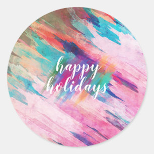 Pool Summer Holiday Teal Pink Watercolor Splatter Classic Round Sticker