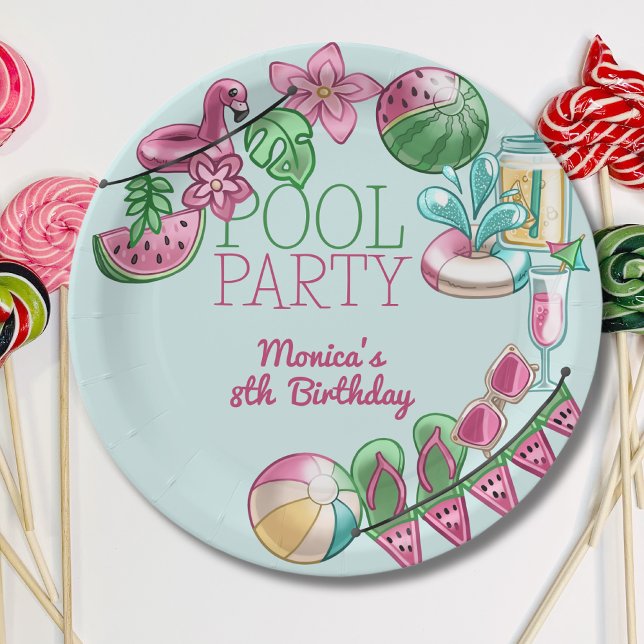 Pool summer sunny party birthday paper plate (Creator Uploaded)