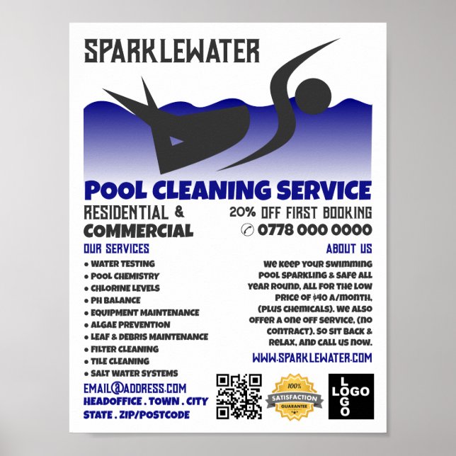 Pool Swimmer Design Swimming Pool Cleaning Service Poster (Front)
