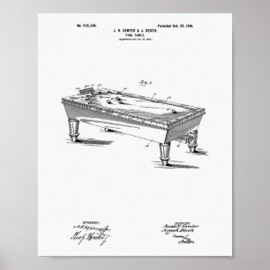 Pool Table 1901 Patent Art White Paper Poster