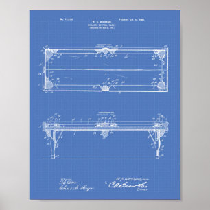 Pool Table 1902 Patent Art - Blueprint Poster
