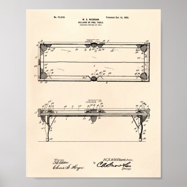 Pool Table 1902 Patent Art - Old Peper Poster (Front)