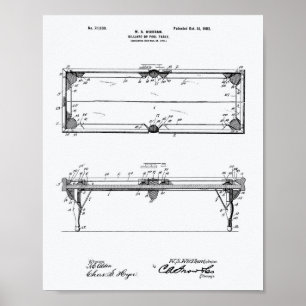 Pool Table 1902 Patent Art - White Paper Poster