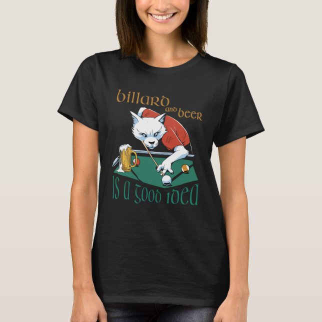 Pool table and a beer pool player fox billiards T-Shirt (Front)
