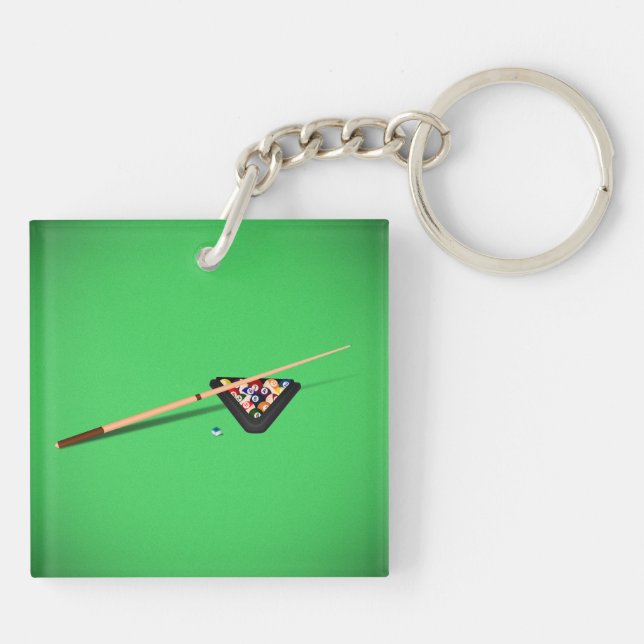 Pool Table Cue Stick and Balls Key Ring (Back)