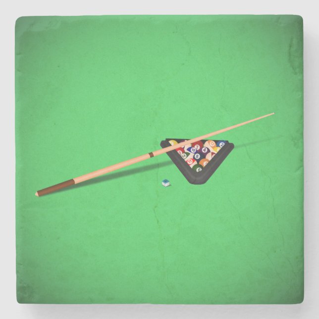 Pool Table Cue Stick and Balls Stone Coaster (Front)