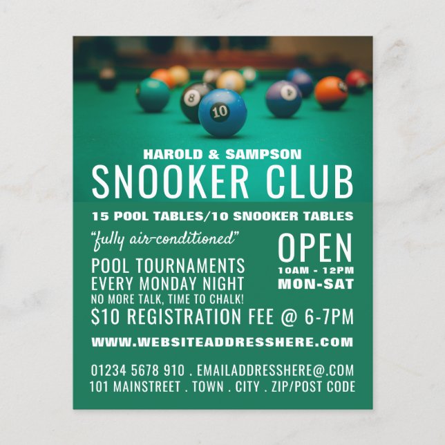 Pool Table, Pool Club, Snooker Club Advertising Flyer (Front)