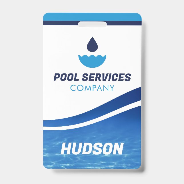 Pool Technician Name Badge | Pool Services Company ID Badge (Front)