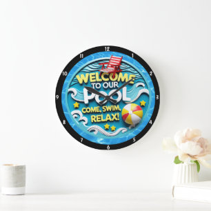 Pool-Themed With Relaxing Invitation Vibrant Color Large Clock