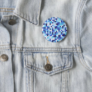 Pool Tiles, Blue Mosaic Tiles, Geometric Pattern 6 Cm Round Badge