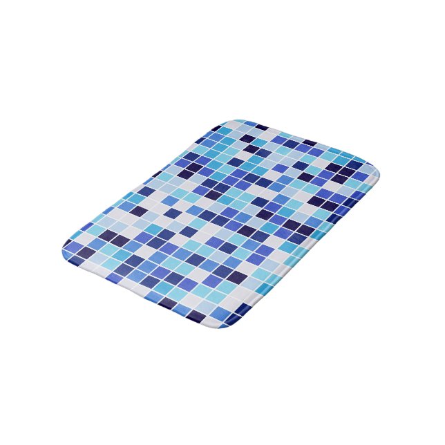 Pool Tiles, Blue Mosaic Tiles, Geometric Pattern Bath Mat (Angled)