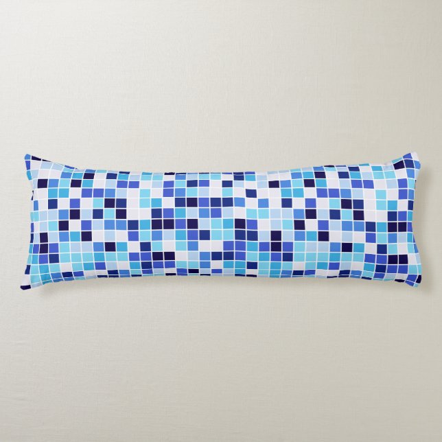 Pool Tiles, Blue Mosaic Tiles, Geometric Pattern Body Cushion (Front)