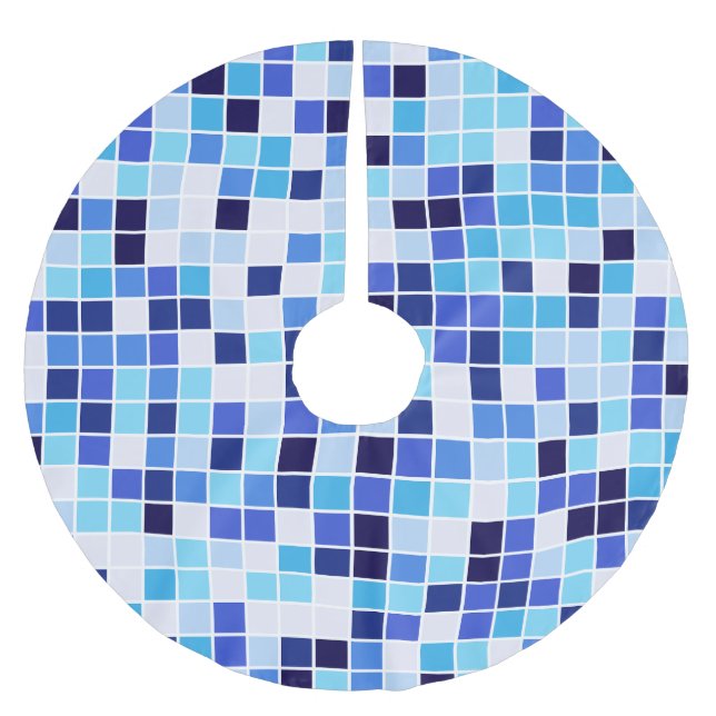 Pool Tiles, Blue Mosaic Tiles, Geometric Pattern Brushed Polyester Tree Skirt (Front)