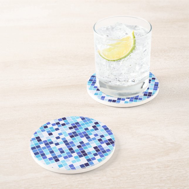 Pool Tiles, Blue Mosaic Tiles, Geometric Pattern Coaster (Side)