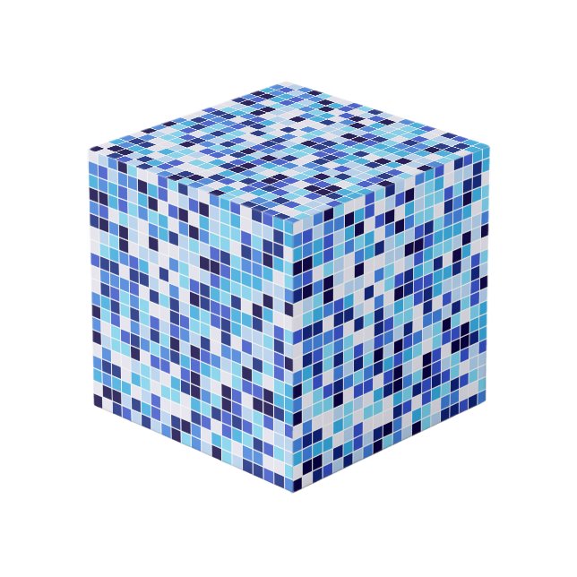 Pool Tiles, Blue Mosaic Tiles, Geometric Pattern Cube (Front Angled)