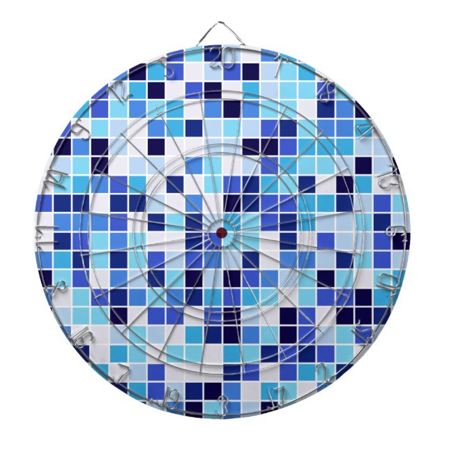 Pool Tiles, Blue Mosaic Tiles, Geometric Pattern Dartboard (Front)
