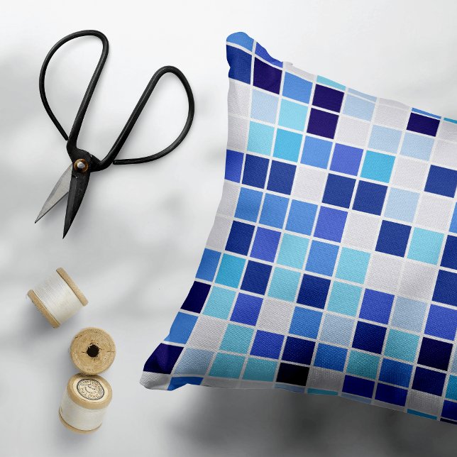Pool Tiles, Blue Mosaic Tiles, Geometric Pattern Decorative Cushion (Creator Uploaded)