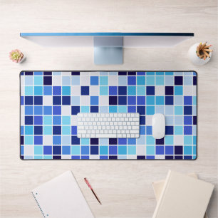 Pool Tiles, Blue Mosaic Tiles, Geometric Pattern Desk Mat