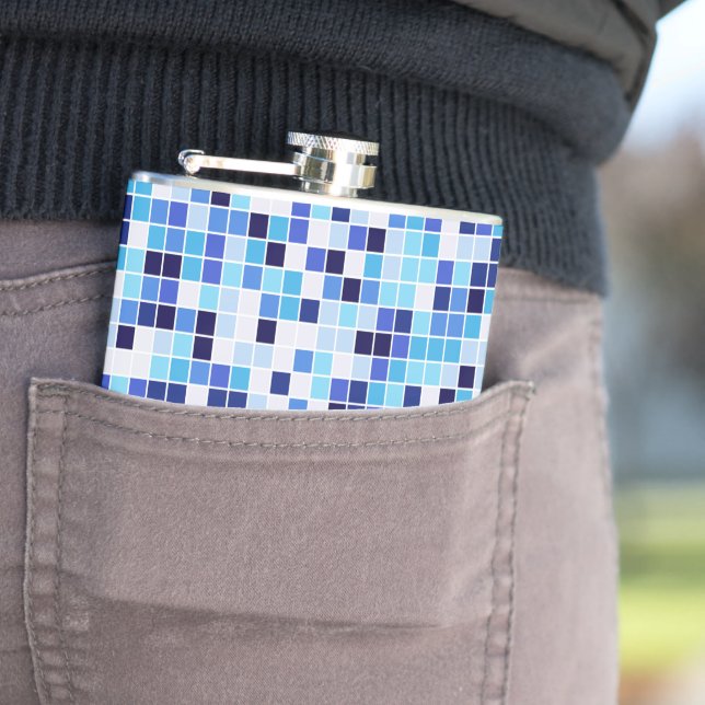 Pool Tiles, Blue Mosaic Tiles, Geometric Pattern Hip Flask (In Situ)