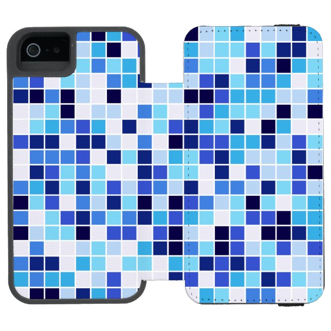 Pool Tiles, Blue Mosaic Tiles, Geometric Pattern Incipio iPhone Wallet Case (Folio Open)