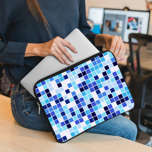 Pool Tiles, Blue Mosaic Tiles, Geometric Pattern Laptop Sleeve